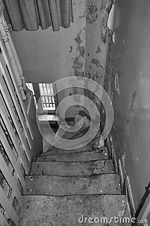 Crooked wooden staircase Stock Photo