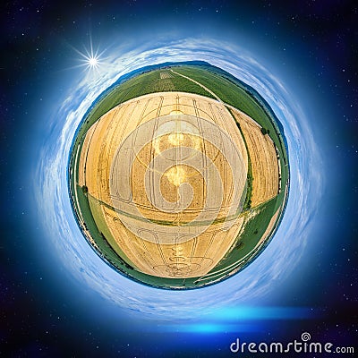 crop circles at Alsace France as a little planet panorama Stock Photo