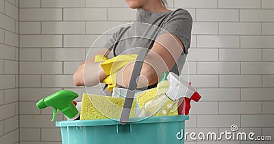 Crop housewife prepared for total house cleaning Stock Photo