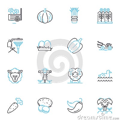 Crop science linear icons set. Agronomy, Genetics, Biotechnology, Irrigation, Soil, Yield, Fertilization line vector and Vector Illustration