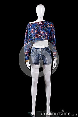 Crop top with denim shorts. Stock Photo