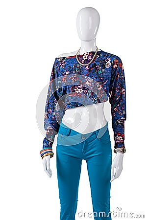 Crop top with turquoise pants. Stock Photo