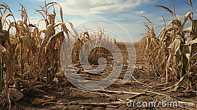 crop wind damaged corn Cartoon Illustration