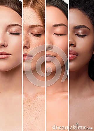Crop women with various skin colors Stock Photo