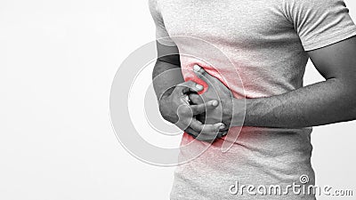 Cropped of black guy suffering from gastritis Stock Photo