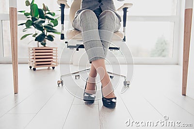 Cropped close up photo of healthy beautiful elegant woman`s legs Stock Photo