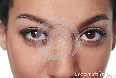 Cropped closeup image of female brown eyes Stock Photo