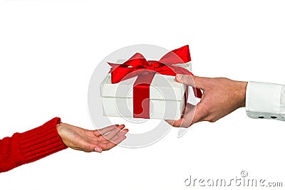 Cropped hand of man giving gift to woman Stock Photo