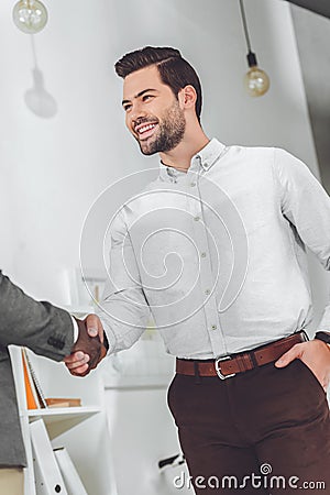 cropped image of african american and caucasian businessmen Stock Photo