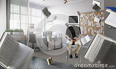 Businessman with monitor head. Mixed media Stock Photo