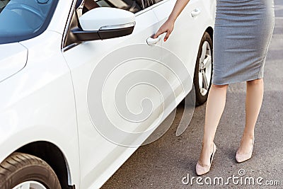 cropped image of businesswoman opening Stock Photo