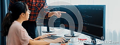 Professional programer team discuss about web coding at office. Burgeoning. Stock Photo