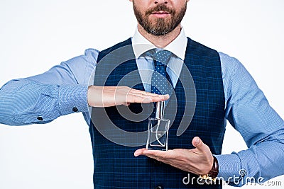 cropped man hold male perfume bottle, cologne Stock Photo