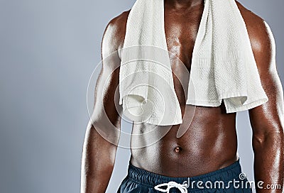 Cropped muscular chest of African man Stock Photo