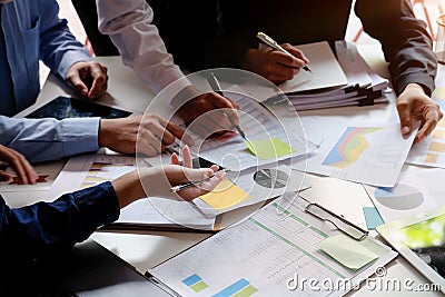 Cropped shot brainstorming of business Closeup group of people d Stock Photo