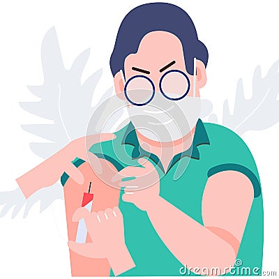 Cropped shot man inject with coronavirus vaccine. Health care and medical vector Vector Illustration