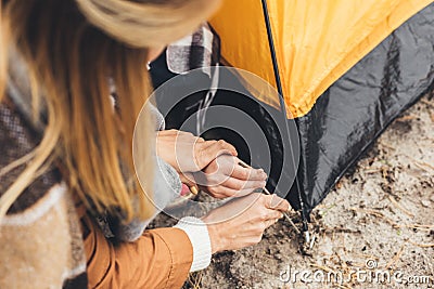 cropped shot of mother and kid installing Stock Photo