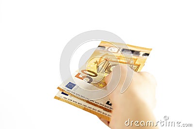 Cropped shot of an unrecognizable woman hand holding euro banknote Stock Photo