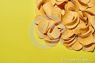 Cropped top view of heap of delicious potato chips Stock Photo