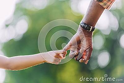 cropped view of african american grandfather holding hands Stock Photo