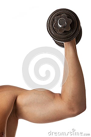 Cropped view of a muscular man lifting a dumbbell Stock Photo