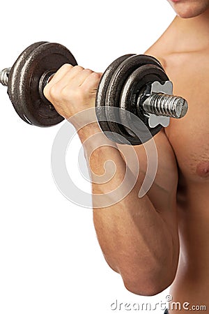 Cropped view of a muscular man lifting weights Stock Photo