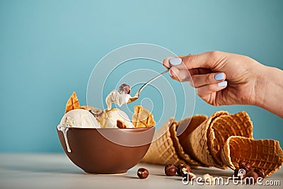 Cropped view of woman with spoon Stock Photo