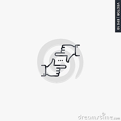 Cropping hands, linear style sign for mobile concept and web design Vector Illustration