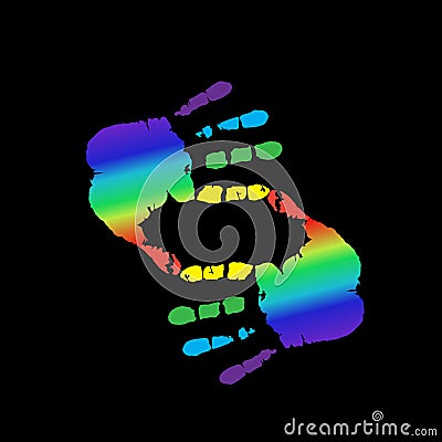 cropping symbol made of rainbow hands on black background Vector Illustration