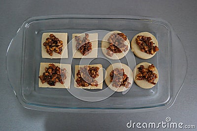 Croquant cookies baked on a pyrex tray Stock Photo