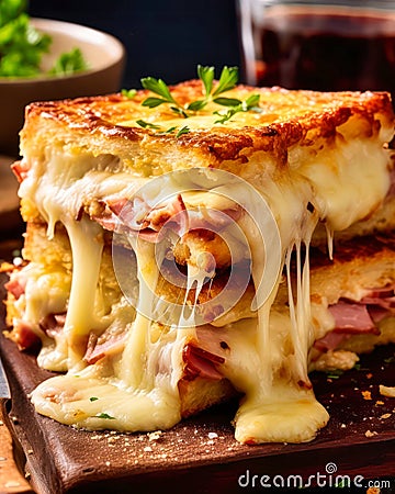 Croque Monsieur is a classic French grilled sandwich Stock Photo