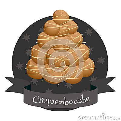 Croquembouche traditional French dessert. Colorful vector illustration Vector Illustration
