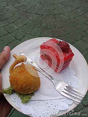 croquet and red velvet cake Stock Photo