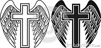 Cross with Angel Wings, Memorial Stock Photo