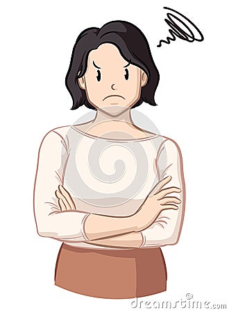 Cross Arm Angry Woman Premenstrual Syndrome Vector Illustration