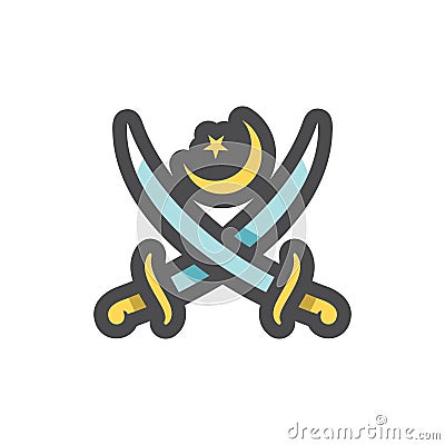 Cross of Asian Swords Vector icon Cartoon illustration. Vector Illustration