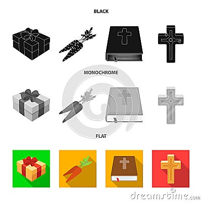 Cross, bible, gift and carrots.Easter set collection icons in black, flat, monochrome style vector symbol stock Vector Illustration