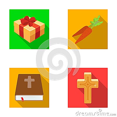 Cross, bible, gift and carrots.Easter set collection icons in flat style vector symbol stock illustration web. Vector Illustration