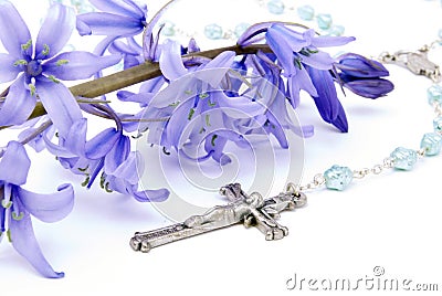 Cross and Bluebell Stock Photo