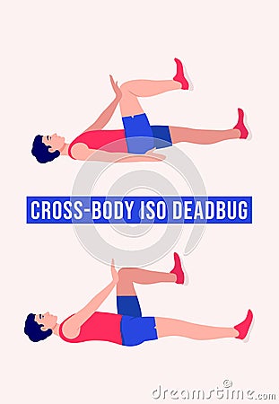 Cross body Iso deadbug exercise, Men workout fitness, Stock Photo