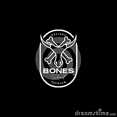 Cross bones with livestock skull badge vintage logo Vector Illustration