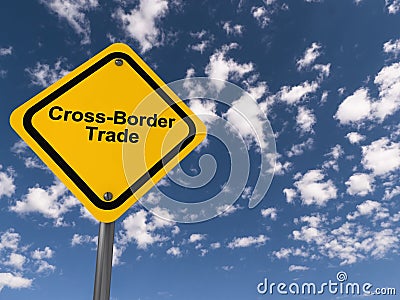 cross border trade traffic sign on blue sky Stock Photo