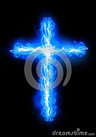 Cross burning in fire Stock Photo