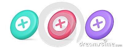 Cross button cancel reject decline negative forbidden fail 3d realistic isometric circle icon Vector Illustration