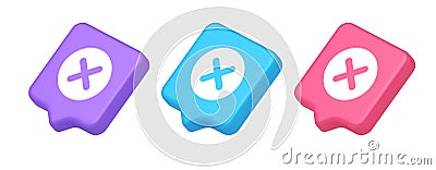 Cross button cancel reject decline negative forbidden fail 3d realistic speech bubble isometric icon Vector Illustration