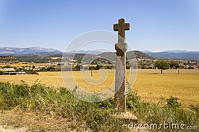Cross in Castellvell path in Solsona, Lleida, Spain. Stock Photo