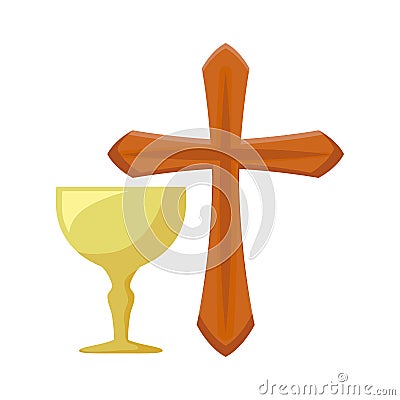 Cross catholic with chalice sacred Vector Illustration