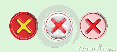 cross check mark icon button and no or wrong symbol on reject cancel sign button . rendering 3D Stock Photo