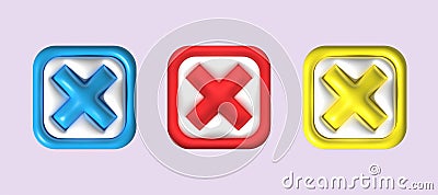 cross check mark icon button and no or wrong symbol on reject cancel sign button . rendering 3D Stock Photo