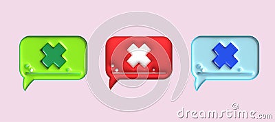 cross check mark icon button and no or wrong symbol on reject cancel sign button . rendering 3D Stock Photo